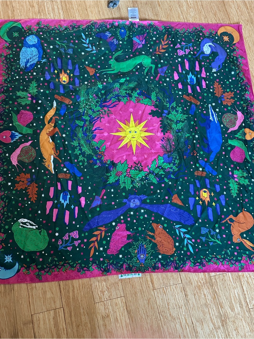 Lush Green & Pink Woodland Star Scarf, wrap